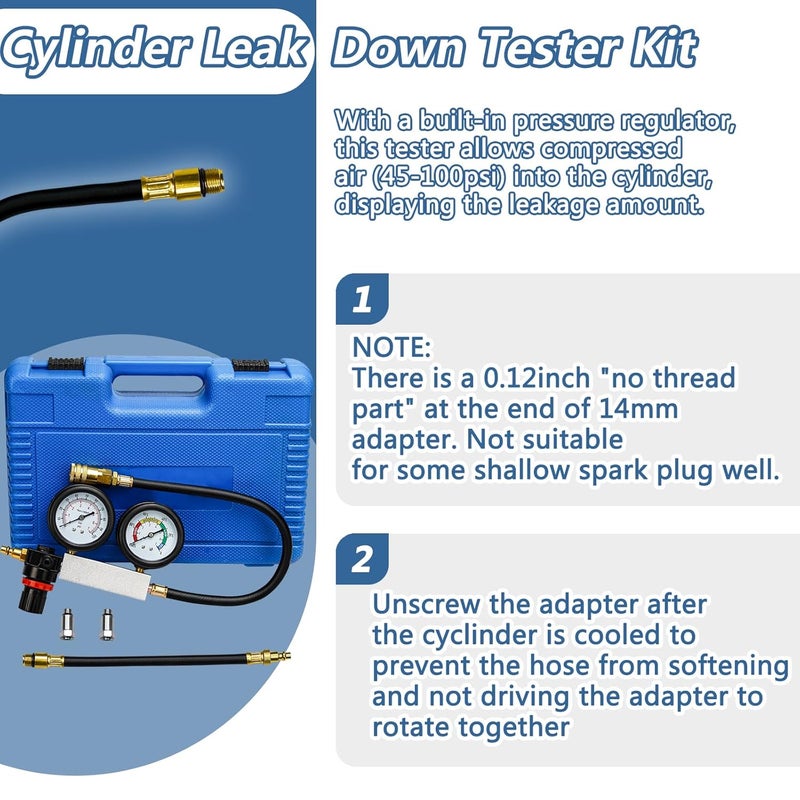 Bicos Cylinder Leak Down Tester Kit Compression Leakdown Detector Leakage Test Set for Gasoline Engine Leak Detection Tester Kit Dual Pressure Gauges - Image 4